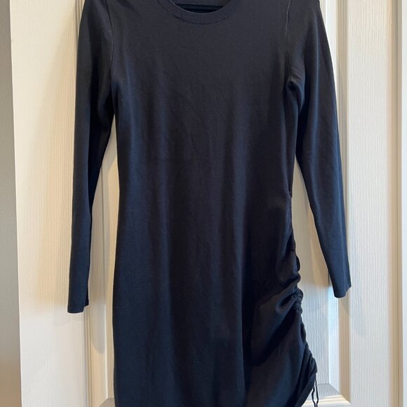 Abercrombie & Fitch Asymmetrical Ruched Mini Sweater Dress Size L Black - Picture 6 of 6
